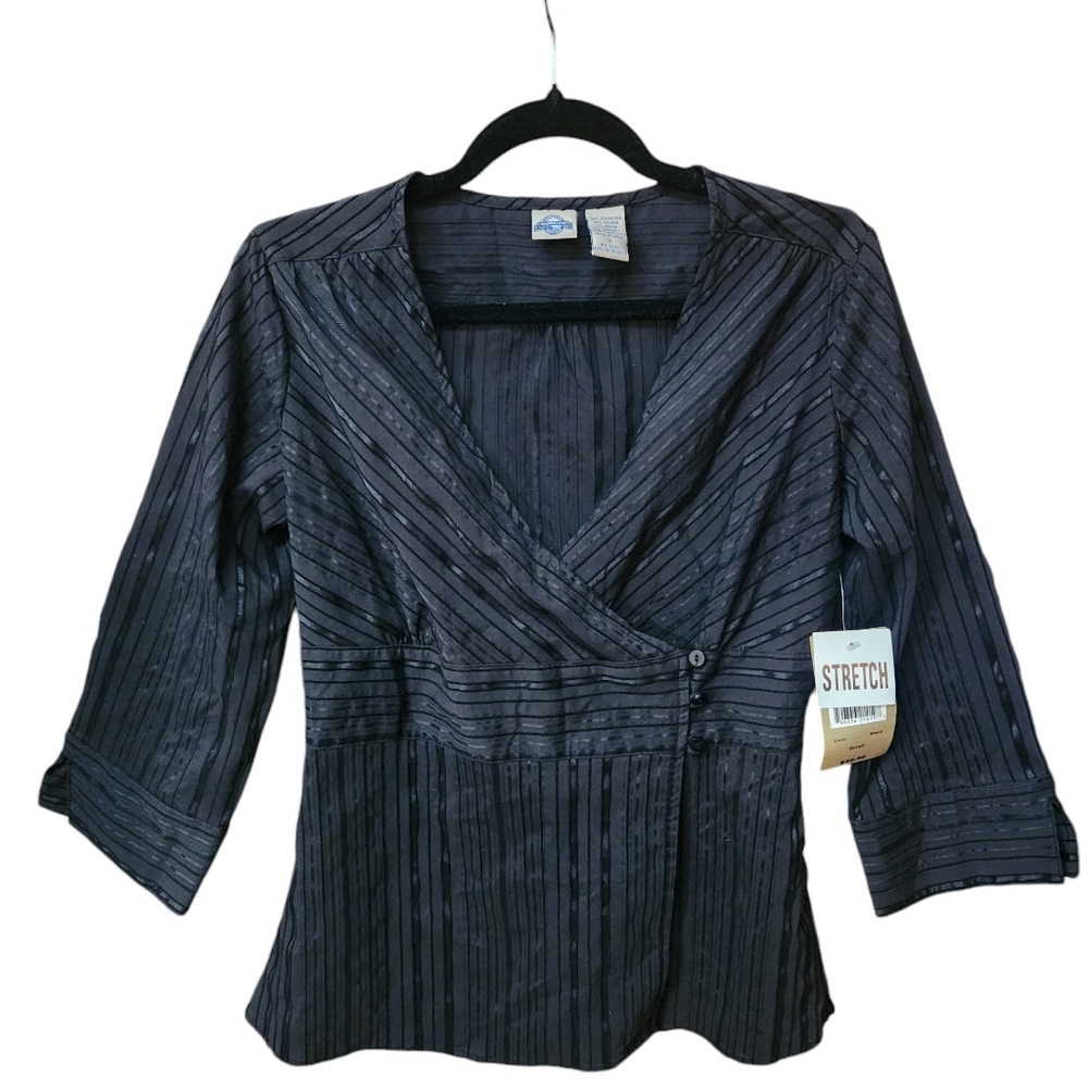 Women's top, wrap blouse, stretch, black small